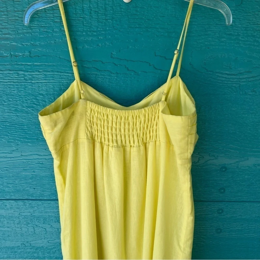 Banana Republic Linen Front Knot Midi Dress Pastel Butter Yellow Size 6 NWT